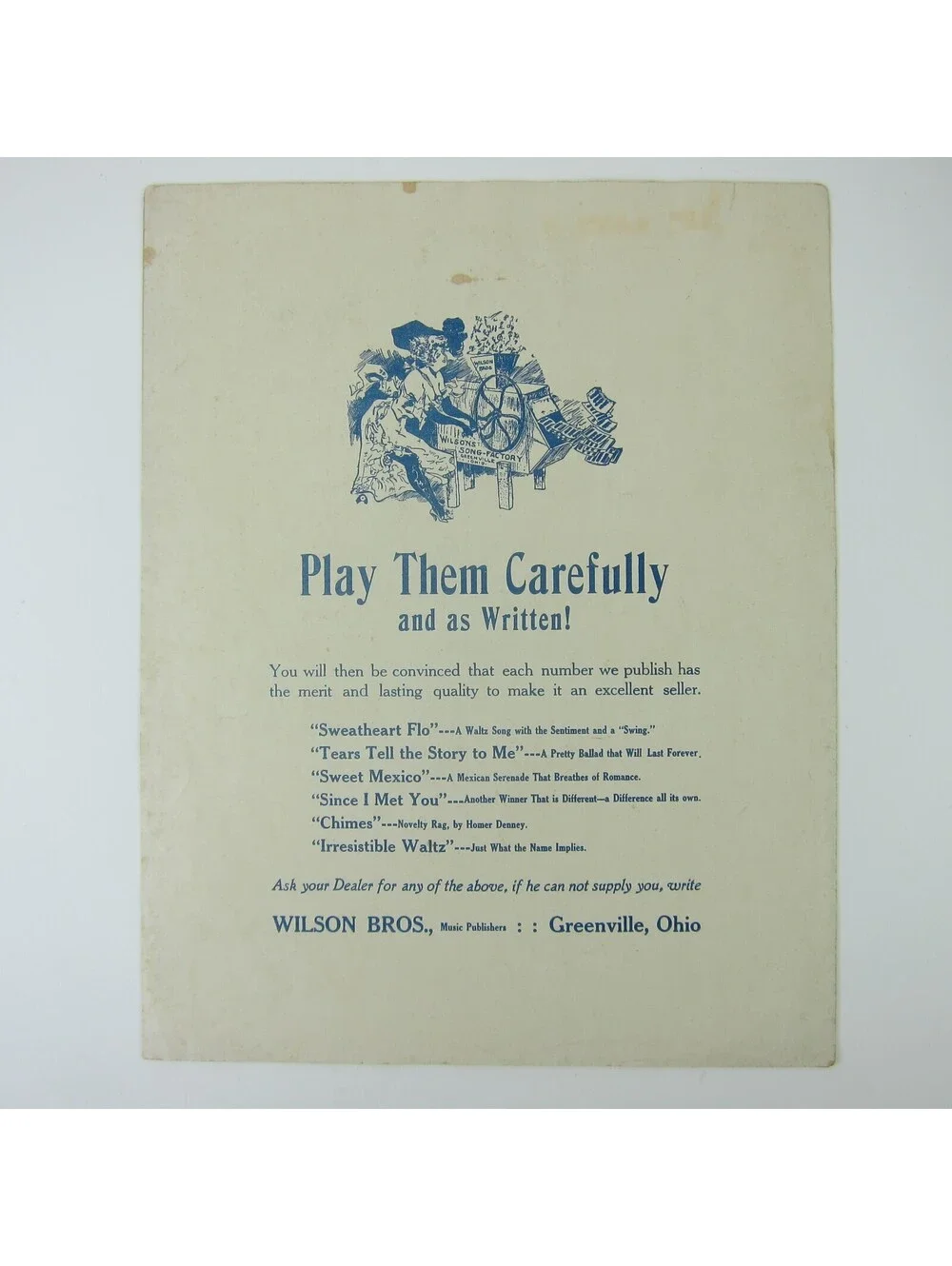Sheet Music Won't You Come Along With Me Wilson Bro Greenville Ohio Antique 1913